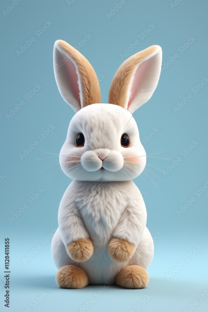 a close up of a stuffed rabbit sitting on a blue surface