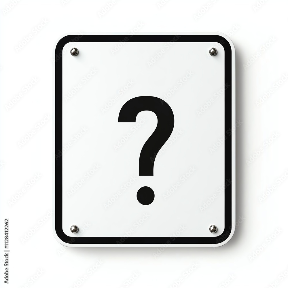 A simple white sign featuring a large black question mark, symbolizing inquiry, uncertainty, or the need for clarification. A simple white sign featuring a large black question mark, symbolizing inquiry, uncertainty, or the need for clarification.