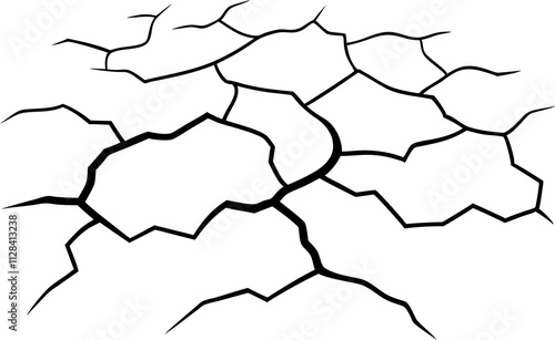 

Dry cracked ground Surface crack sharp soil Broken glass effect Structure of cracks, Breaks land texture earthquake scratches isolated black and white vector silhouette 

 photo