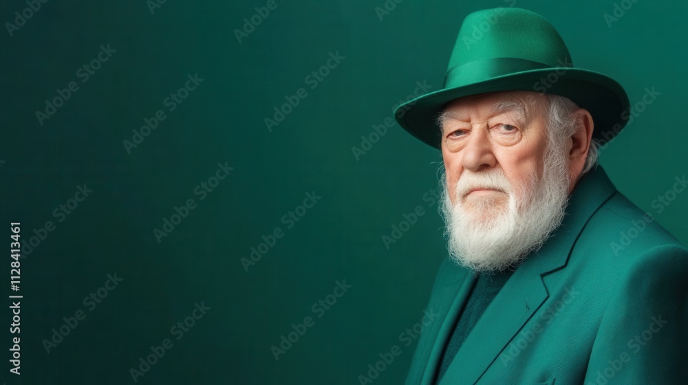 Elderly man in stylish green suit with vibrant background portrait Elderly man in stylish green suit with vibrant background portrait