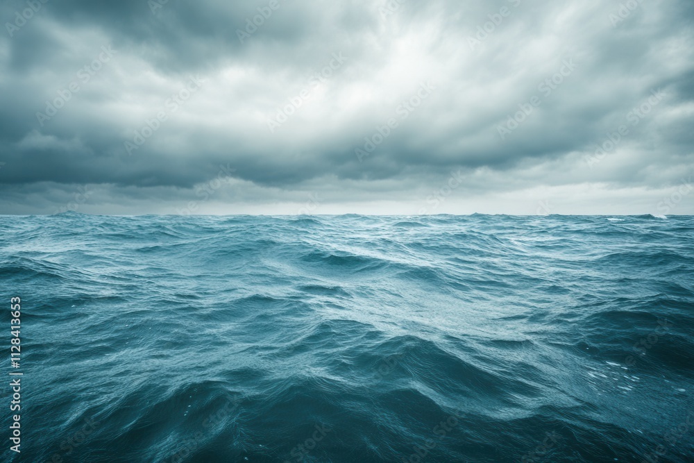 Dark, turbulent ocean waves under a cloudy sky. Dark, turbulent ocean waves under a cloudy sky.