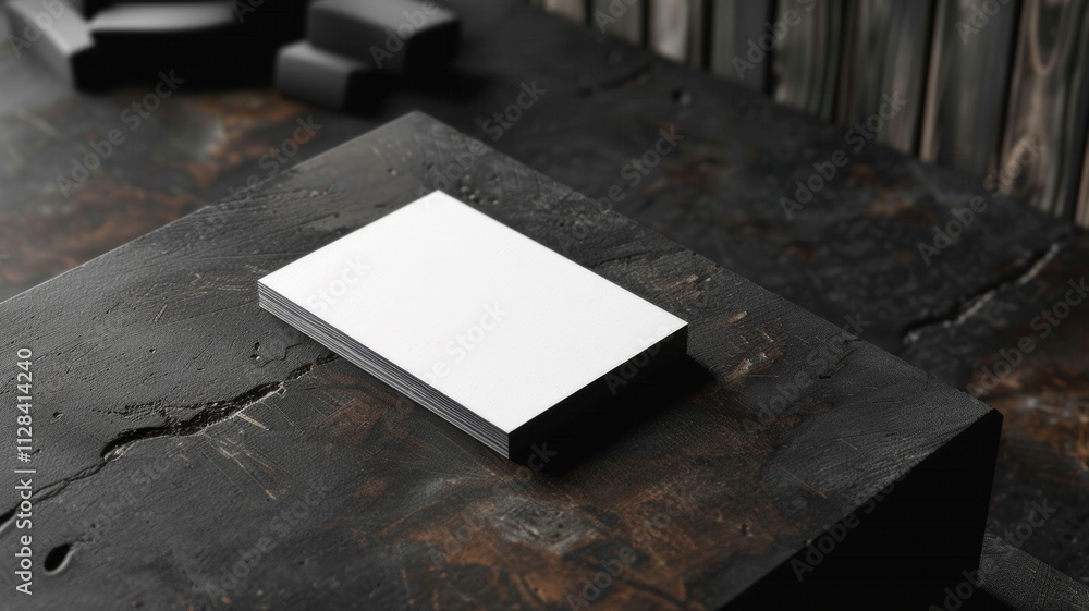 A white business card sits on a table A white business card sits on a table