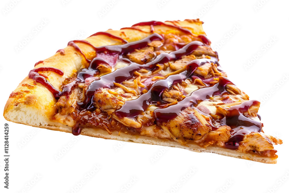 Savory BBQ chicken pizza slice with herbs and spices isolated on transparent background Savory BBQ chicken pizza slice with herbs and spices isolated on transparent background