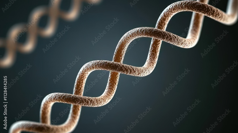 Macro close-up of intertwined strands showcasing a unique twisted pattern with a focus on texture and depth against a blurred background for artistic and scientific uses