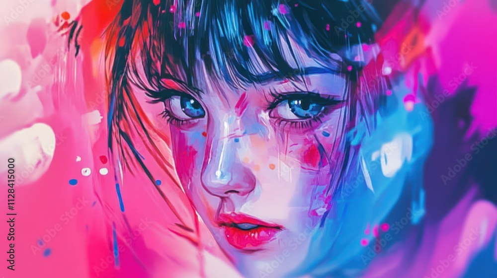 Vibrant portrait of a young woman with expressive eyes Vibrant portrait of a young woman with expressive eyes