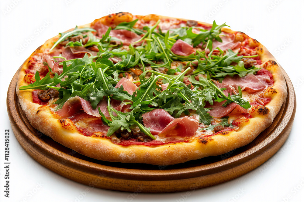 delicious fragrant pizza with tomatoes, basil, olives, green paprika and mushrooms. Italian pizza with spices, cheese and vegetables on white background delicious fragrant pizza with tomatoes, basil, olives, green paprika and mushrooms. Italian pizza with spices, cheese and vegetables on white background