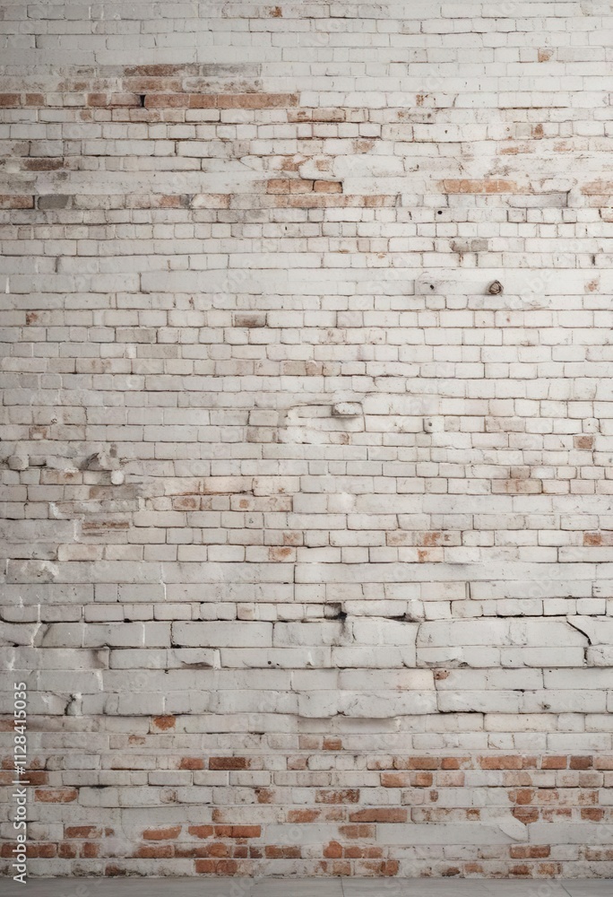 Distressed white brick wall with old mortar lines, worn stone, distressed finish Distressed white brick wall with old mortar lines, worn stone, distressed finish