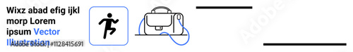 Running figure icon and sports bag with a rounded shape and straps. Ideal for fitness apps, training programs, gym advertisements, sports apparel, exercise guides, healthy lifestyle blogs