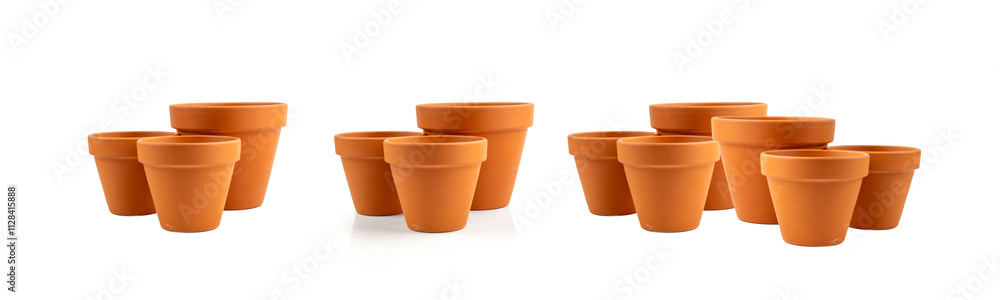 Empty terracotta flower pots, clay garden vase, brown ceramic plant container, garden pottery earthenware Empty terracotta flower pots, clay garden vase, brown ceramic plant container, garden pottery earthenware