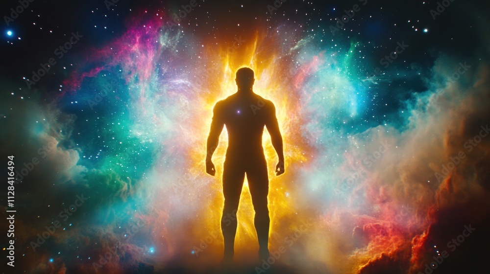Silhouette against a cosmic explosion of colors Silhouette against a cosmic explosion of colors