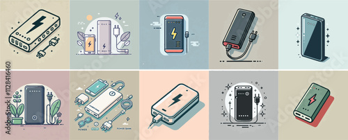 Powerbank vector set with simple and minimalist flat design style