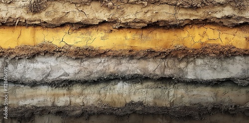 An artistic representation of the underground soil layers, showcasing different textures and colors in each layer for use as a background or texture.  photo