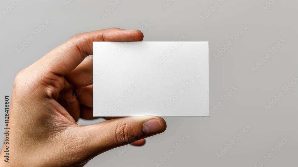 A hand holding a white business card A hand holding a white business card