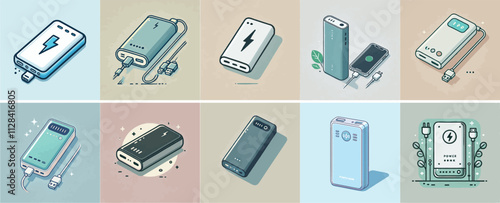 Powerbank vector set with simple and minimalist flat design style