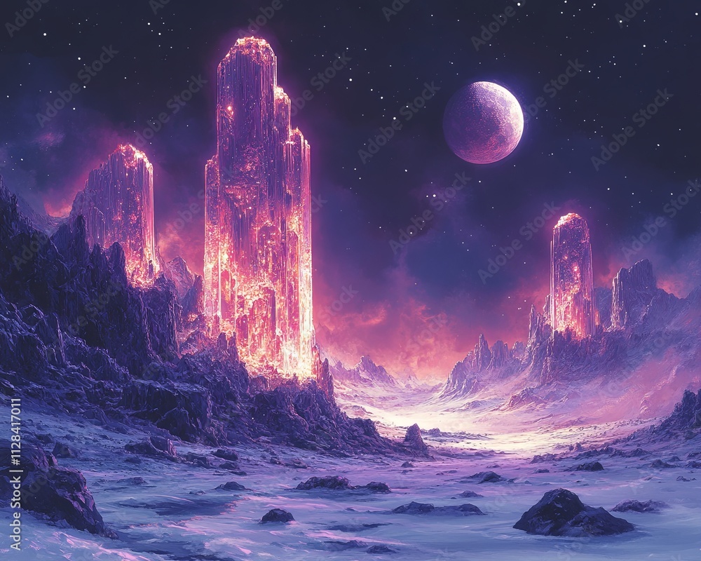 Alien Desert Landscape with Glowing Crystals Alien Desert Landscape with Glowing Crystals