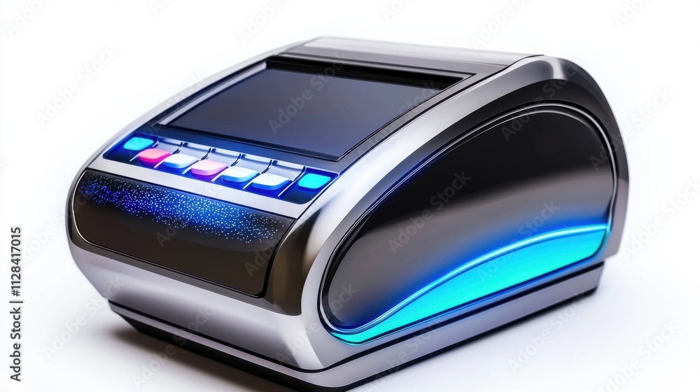 Sleek Futuristic Device with LED Control Panel and Geometric Lighting Design Sleek Futuristic Device with LED Control Panel and Geometric Lighting Design