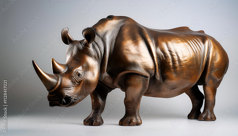 Fototapeta premium Majestic Bronze Rhinoceros Sculpture in Studio Setting