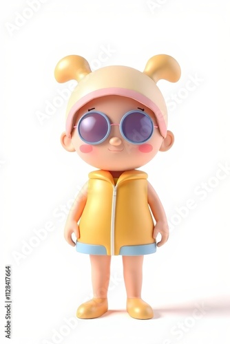 there is a small toy with a yellow outfit and sunglasses