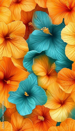 Wallpaper Mural Bright Whimsical Floral Patterns in Retro Colors Torontodigital.ca