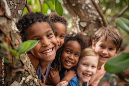 Portrait of a group of smiling african american children outdoors