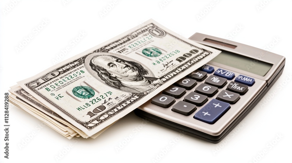 Dollar bills and calculator on desk financial and accounting concept Dollar bills and calculator on desk financial and accounting concept