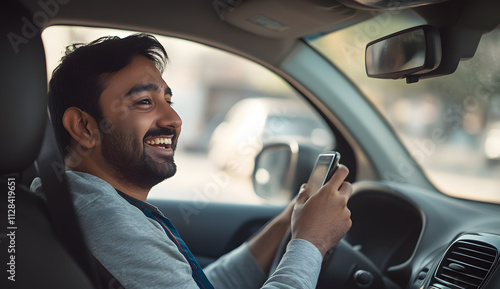 Man driving & smiling photo