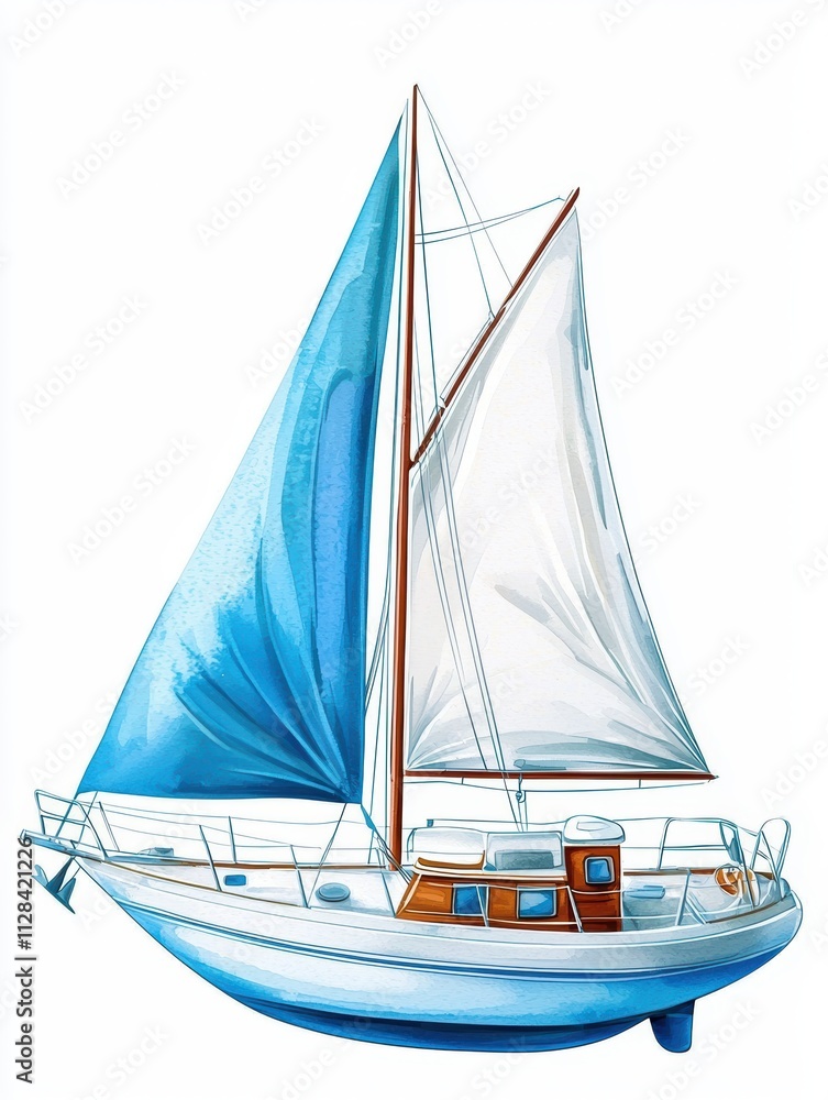Fototapeta premium Sailboat watercolor clipart isolated background art design