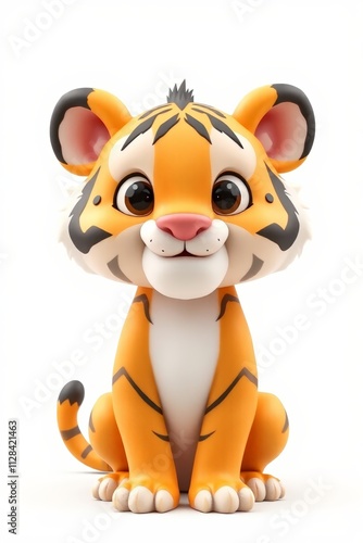 there is a small plastic tiger sitting on a white surface