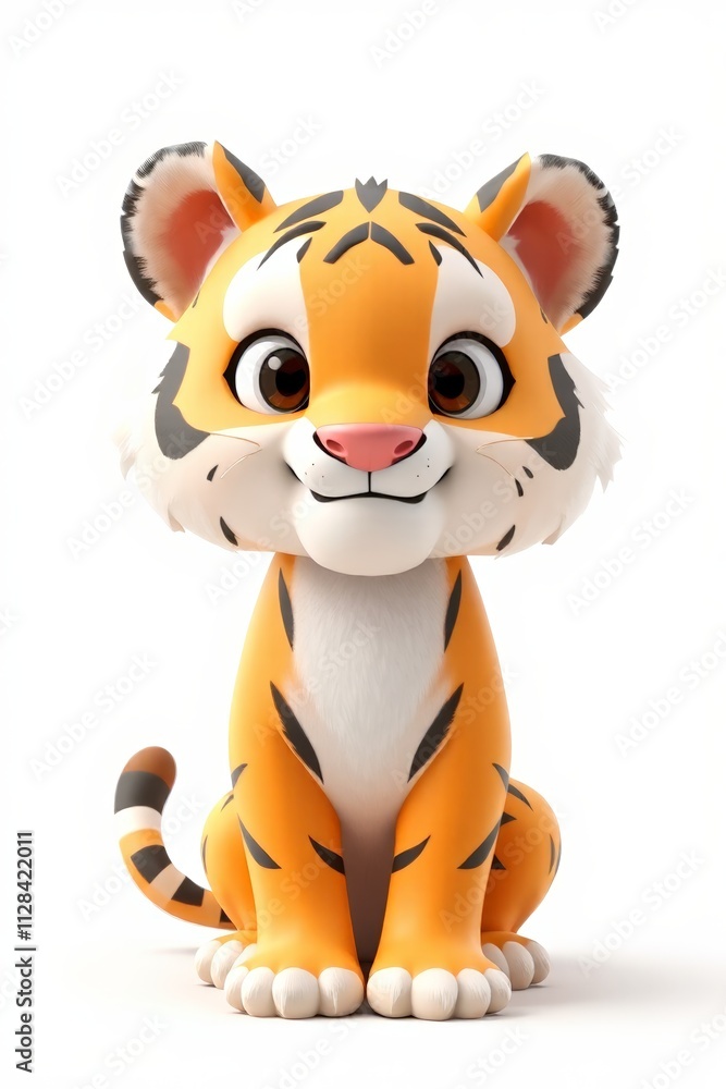 there is a small plastic tiger sitting on a white surface there is a small plastic tiger sitting on a white surface