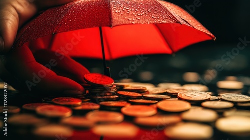 Wallpaper Mural Financial Security: Red Umbrella Protecting Stack of Coins Torontodigital.ca