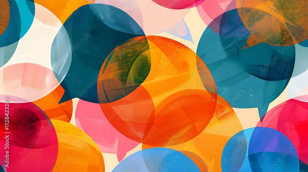 Illustration of Overlapping Speech Bubbles Representing Communication, Collaboration, and Diverse Perspectives in a Vibrant and Dynamic Visual Concept Illustration of Overlapping Speech Bubbles Representing Communication, Collaboration, and Diverse Perspectives in a Vibrant and Dynamic Visual Concept