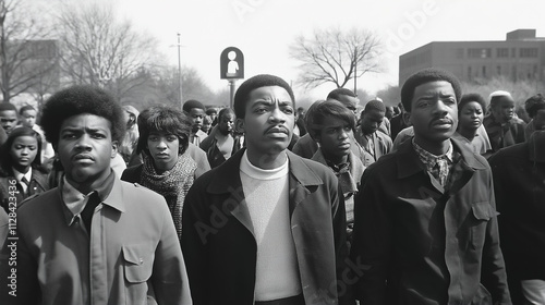 Civil rights march in the 1960s demonstrating unity and determination for equality. Generative AI photo