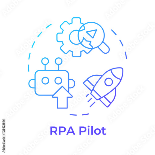 RPA pilot blue gradient concept icon. Trial launch of automation system. Testing bot in real environment. Round shape line illustration. Abstract idea. Graphic design. Easy to use in presentation