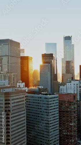 Aerial view of New York City skyline during sunset photo