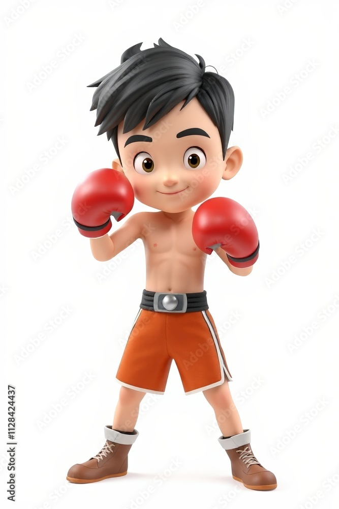 a close up of a cartoon boy with boxing gloves on a close up of a cartoon boy with boxing gloves on