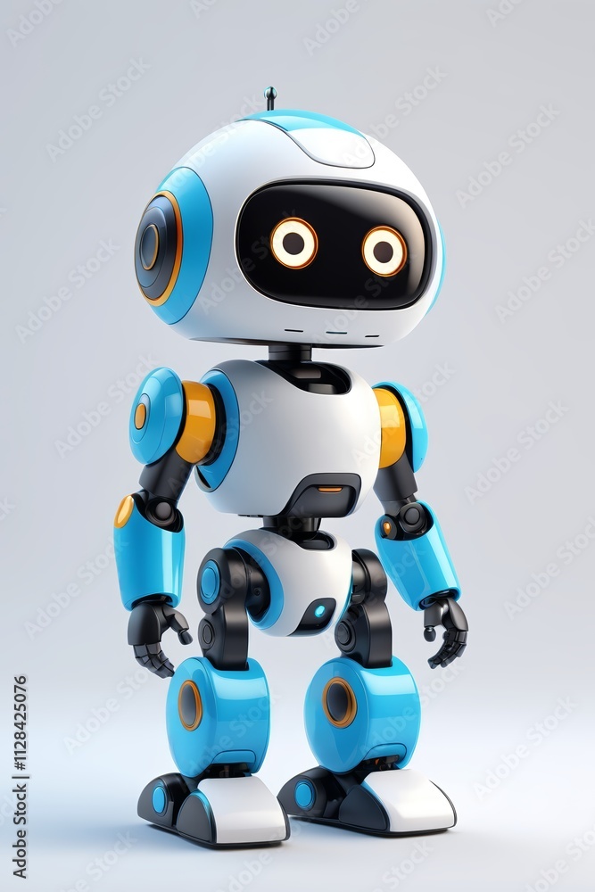 a close up of a robot with a white and blue body a close up of a robot with a white and blue body