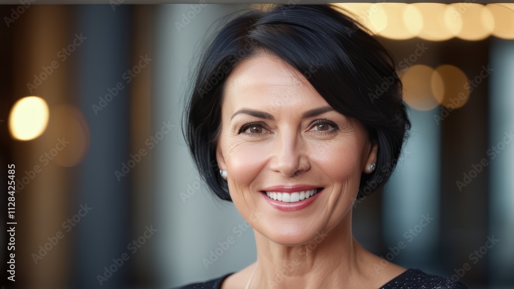 elderly well-groomed brunette woman looking at camera close-up