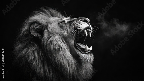 Majestic Roar: A Black and White Lion Portrait
