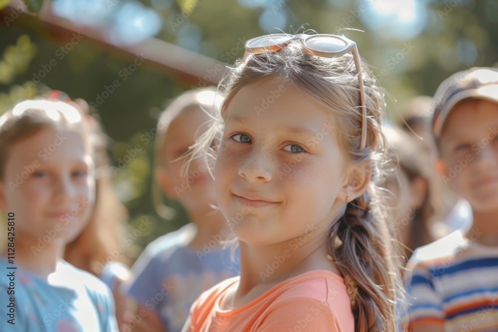 Portrait of a cute little girl with her friends in the background Portrait of a cute little girl with her friends in the background
