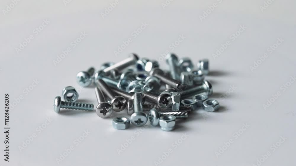 video of screws with nuts on white background slowly rotating video of screws with nuts on white background slowly rotating
