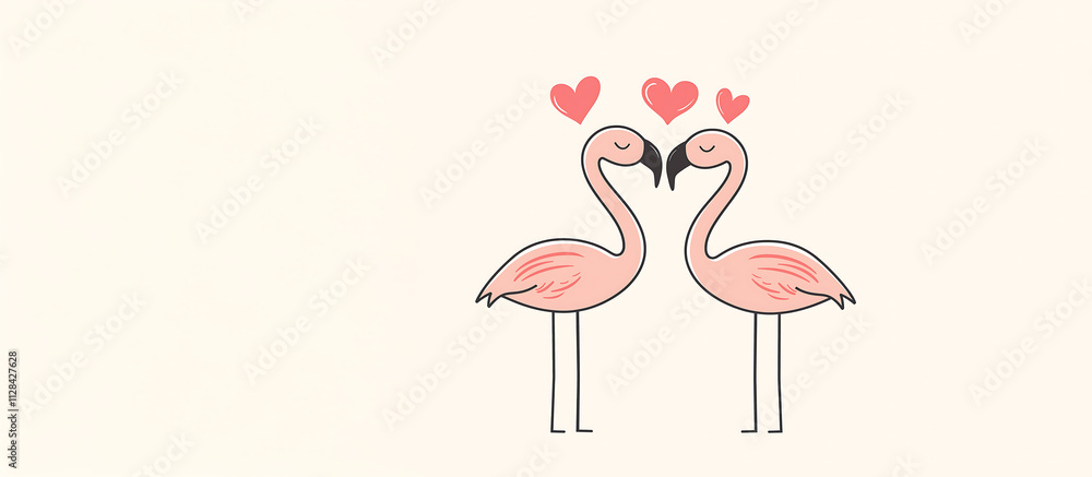 Pink flamingos symbolize love and affection while standing together in harmony Pink flamingos symbolize love and affection while standing together in harmony