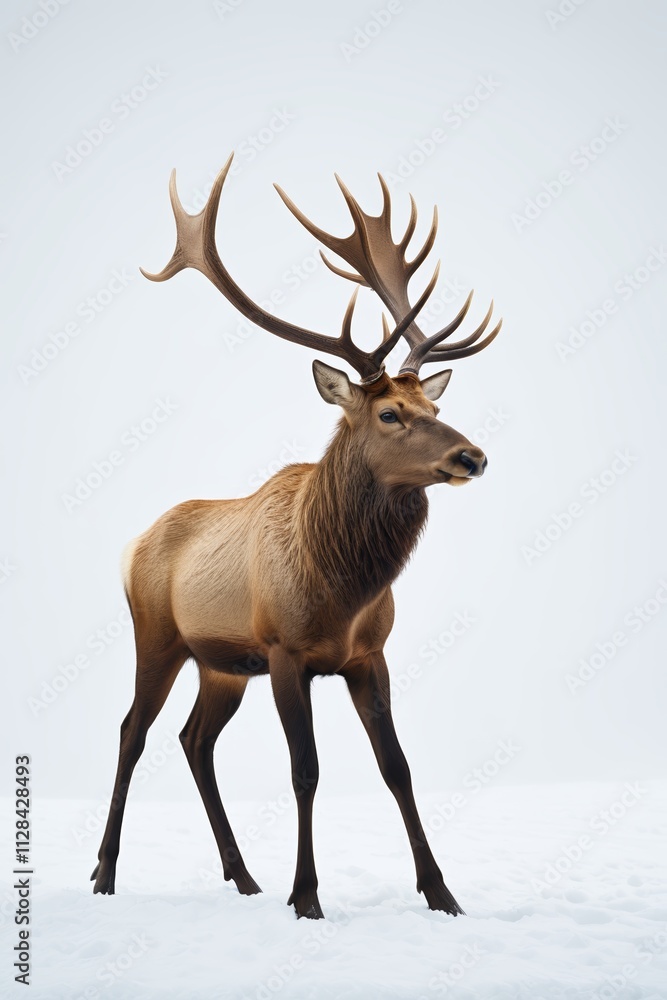 there is a large elk that is standing in the snow there is a large elk that is standing in the snow