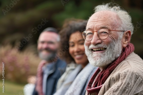 Portrait of a happy senior couple with their friends in the background