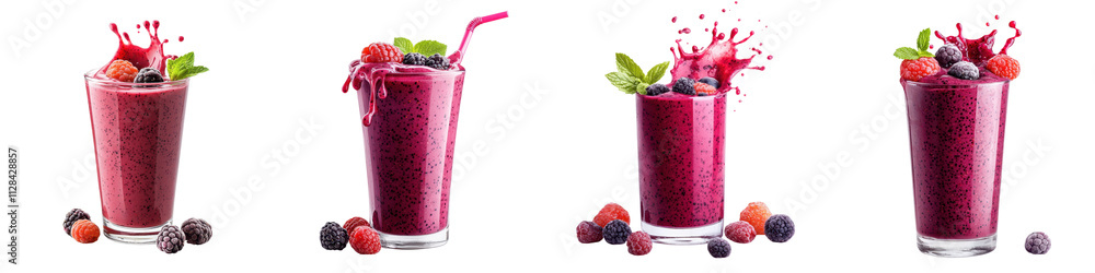 Vibrant fruit smoothie glasses filled with a blended mixture of various berries including raspberries blackberries blueberries and strawberries Vibrant fruit smoothie glasses filled with a blended mixture of various berries including raspberries blackberries blueberries and strawberries