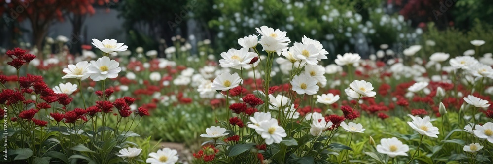 Exquisite white flowers with crimson stems in a scenic garden, artistic, blossom, horticulture Exquisite white flowers with crimson stems in a scenic garden, artistic, blossom, horticulture