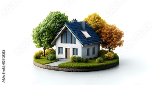 Modern Home 3D Render: Autumnal Landscape Setting AI Generated