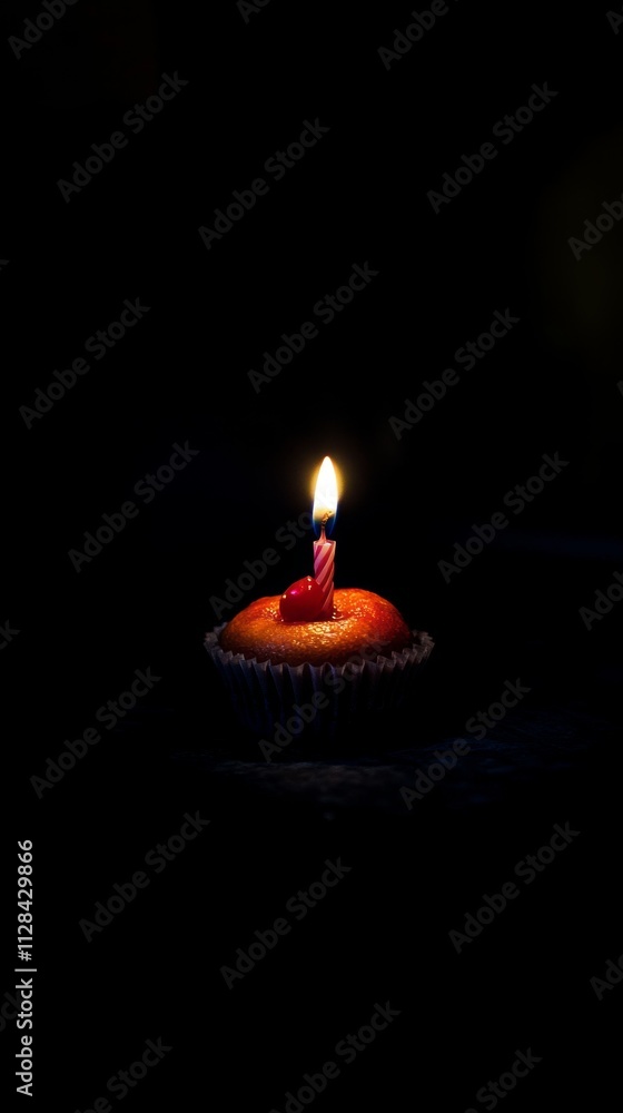 Birthday Cupcake with a Single Candle Birthday Cupcake with a Single Candle