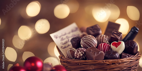 Gift Basket with Chocolate, Wine, and Heart Note