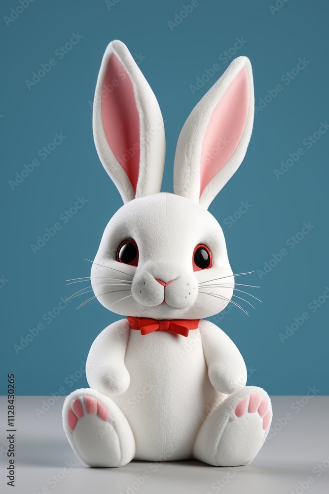 there is a white rabbit with a red bow tie sitting on a table there is a white rabbit with a red bow tie sitting on a table