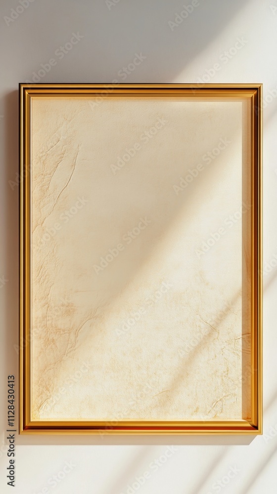 Fototapeta premium Empty Gold Frame on Beige Wall - Modern Art Decor